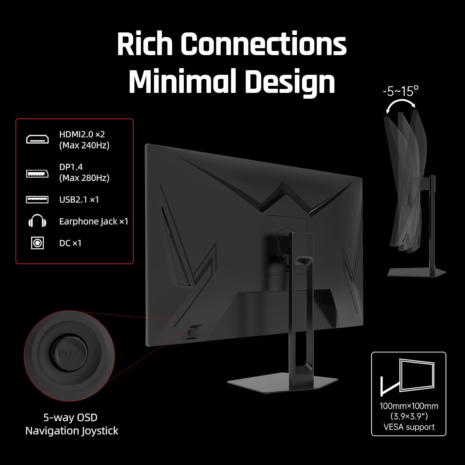 KTC 27'' 280Hz 240Hz Gaming Monitor 1ms GTG 350nits Fast VA 1080P Tilt 126% sRGB Adaptive Sync 4000:1 Contrast Ratio HDR DisplayPort 1.4/HDMI 2.0 VESA