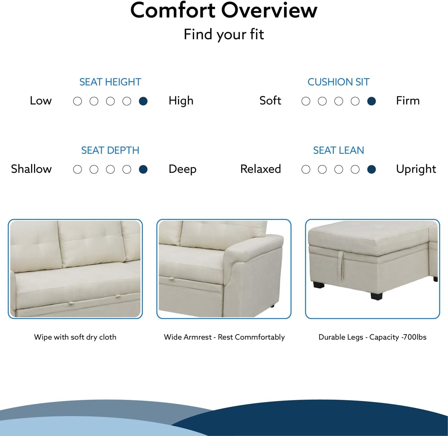 Naomi Home L Shaped Sectional Couch with Storage & Pull Out Bed – 3-in-1 Convertible Sleeper Sofa Bed, Small L Shape Sofa for Living Room, Sofa Bed with Storage Chaise in Cream, Velvet