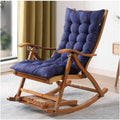 Folding Chair Indoor Padded, Rocking Chair with Ottoman, Wooden Frame Adjustable Reclining Chair with Footrest Headrest Removable Cushion Portable Deck Recliner for Living Room