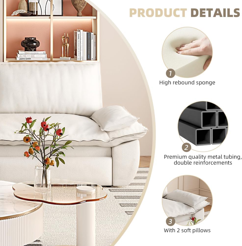 73.2' Sleeper Sofa Bed Queen, 3-in-1 Convertible Couch, Modern Pull Out Couches, Comfy Velvet Futon Sofa, Cloud Loveseat Lounge, Pillow Arm, for Small Spaces, Apartment, Living Room, Beige