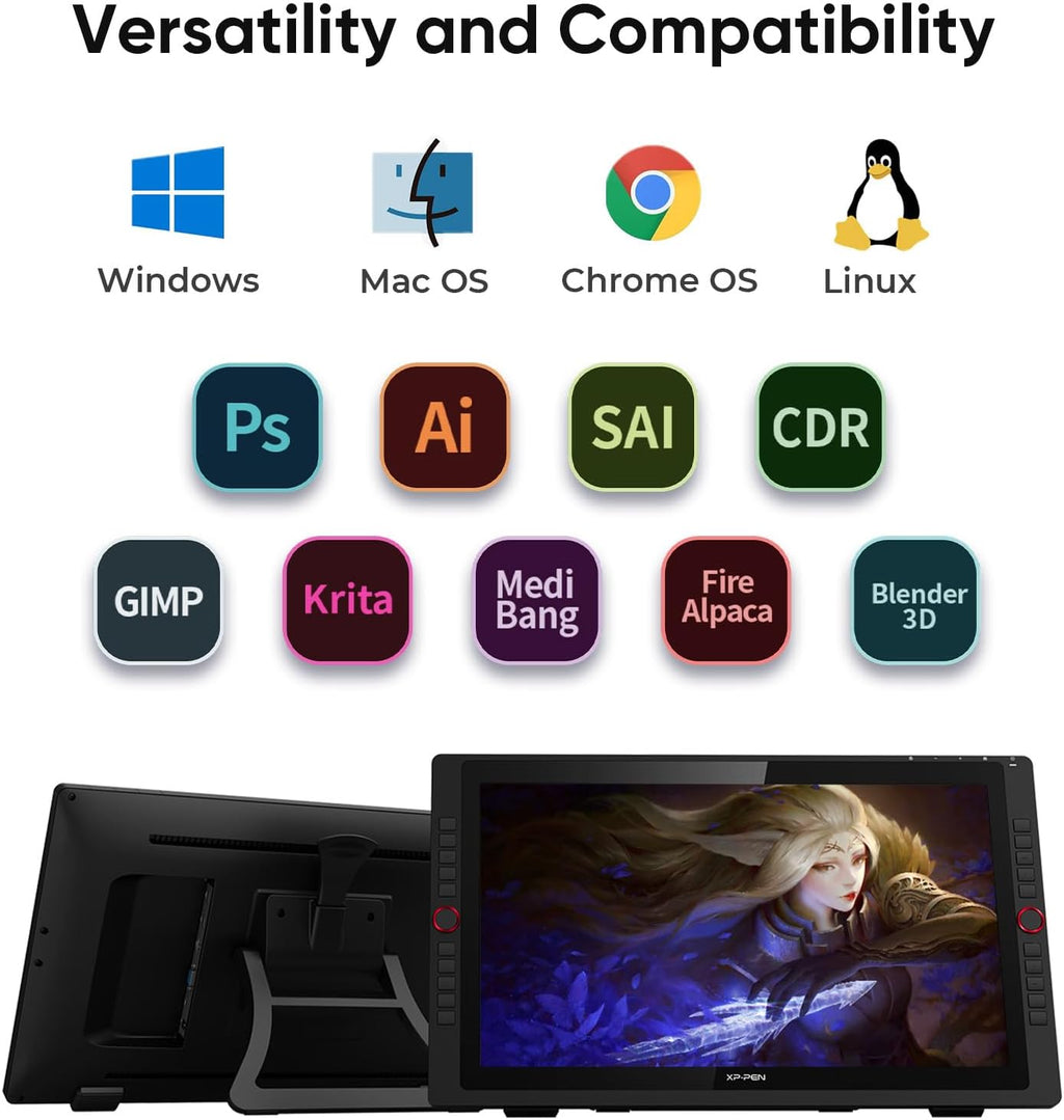 XPPen Artist 24 Pro 2.5K QHD Drawing Tablet with Screen,16.7M Colors Graphics Tablet with 8192 Pen Pressure Battery-Free Tilt Stylus & 20 Shortcut Keys for Windows, Mac, Chrome, Linux, 23.8'