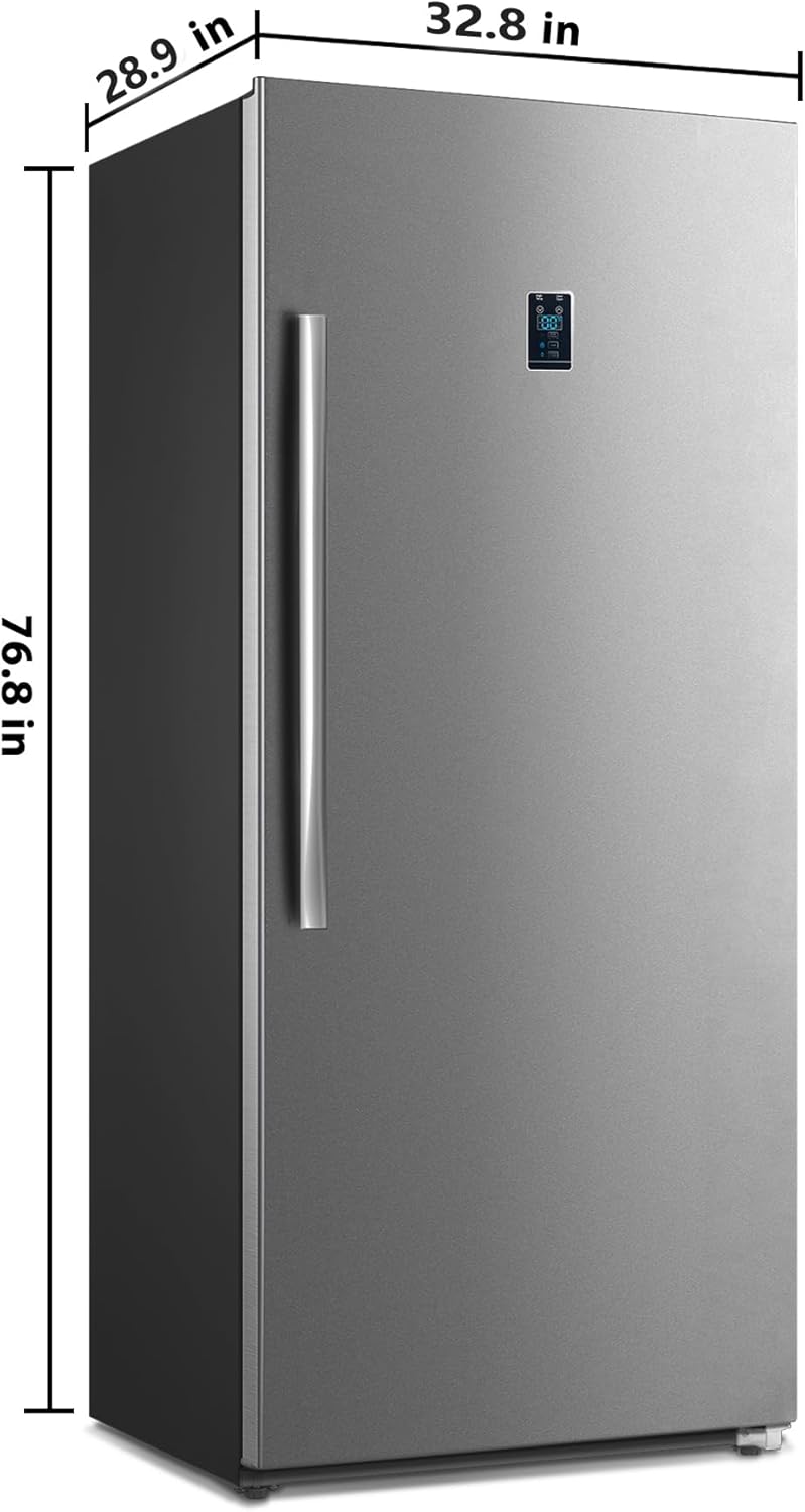 21 Cu.Ft Convertible Upright Freezer Refrigerator, Stand Up Refrigerator 115v, Garage Vertical Freezer with Single Door, Frost Free, Stainless Steel, Lock