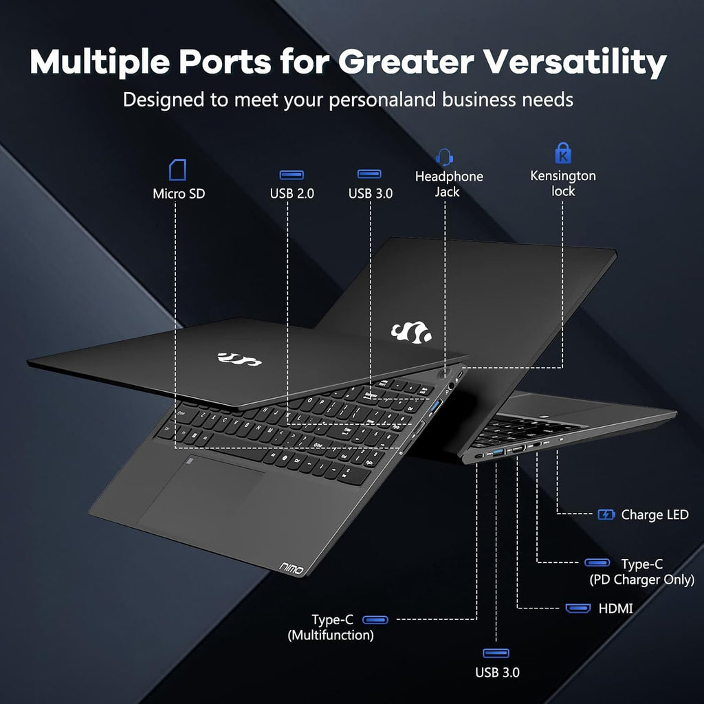 NIMO 15.6' FHD lPS-Business-Laptop, 8 Cores Intel i5-12450H 8GB RAM 256GB SSD (Beat i7-11800H, Up to 4.4 GHz) Student Computer with 100W Type-C Charger Fingerprint Backlit Keyboard WiFi-6 Numpad