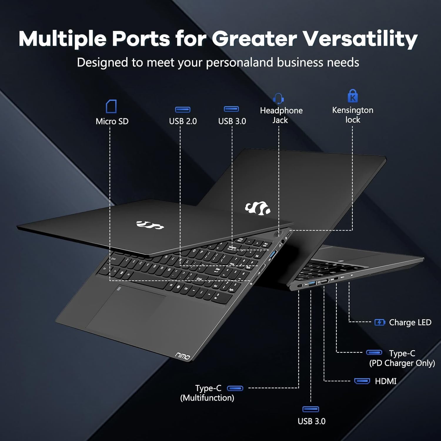 NIMO 15.6' FHD lPS-Business-Laptop, 8 Cores Intel i5-12450H 16GB RAM 1TB SSD (Beat i7-11800H, Up to 4.4 GHz) Student Computer with 100W Type-C Charger Fingerprint Backlit Keyboard WiFi-6 Numpad