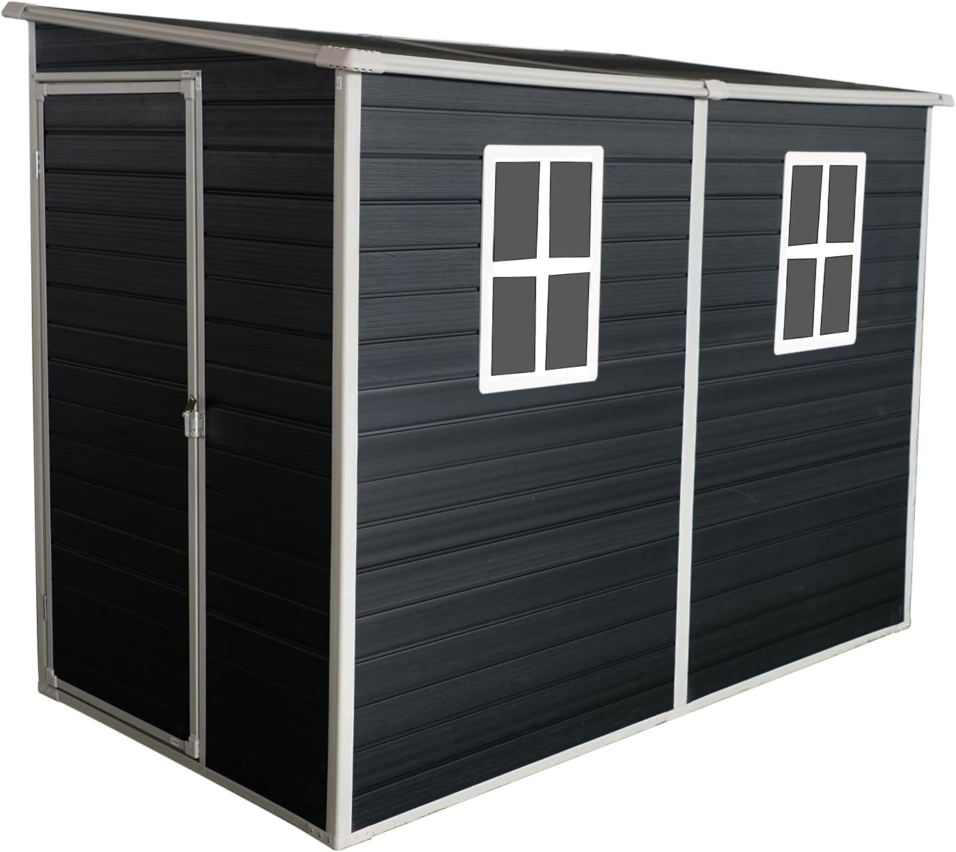 Ball & Cast 8x4 FT Resin Outdoor Storage Shed with Waterproof Floor and 2 Window,Garden Organizer Tool House w/Lockable Doors & Ventilation,Cabinet for Patio,Lawn,Black