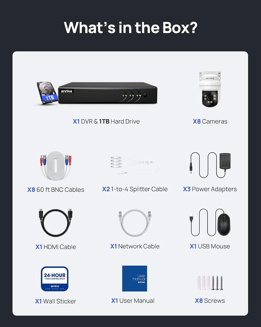 ANNKE 5MP PT Wired Security Camera System Outdoor with Night Vision, One-Way Audio, 8CH 3K Lite DVR and 8 x 5MP CCTV Cameras, 350° pan and 90° tilt, Human&Vehicle Detection, 1TB HDD for 24/7 Recording