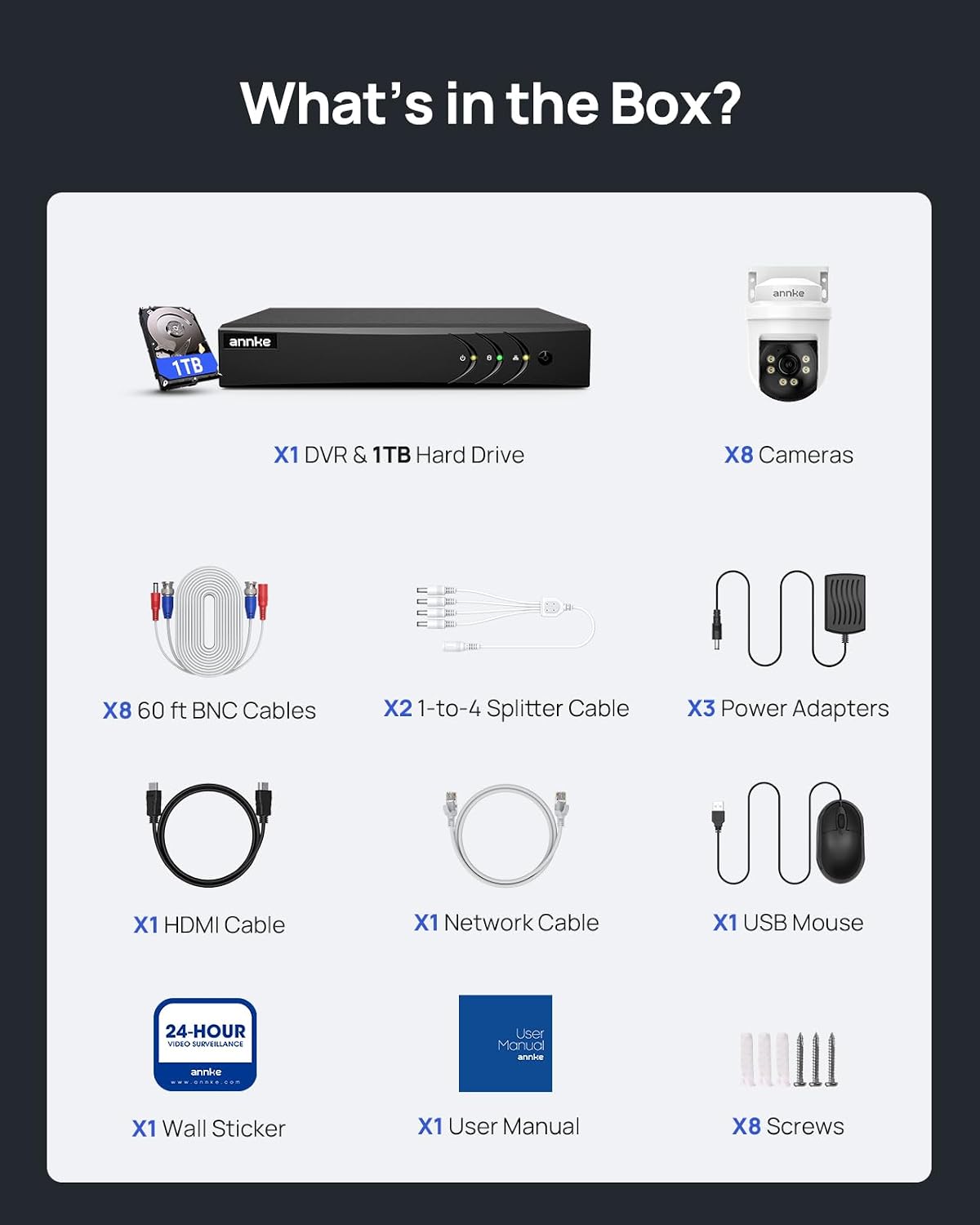 ANNKE 5MP PT Wired Security Camera System Outdoor with Night Vision, One-Way Audio, 8CH 3K Lite DVR and 8 x 5MP CCTV Cameras, 350° pan and 90° tilt, Human&Vehicle Detection, 1TB HDD for 24/7 Recording