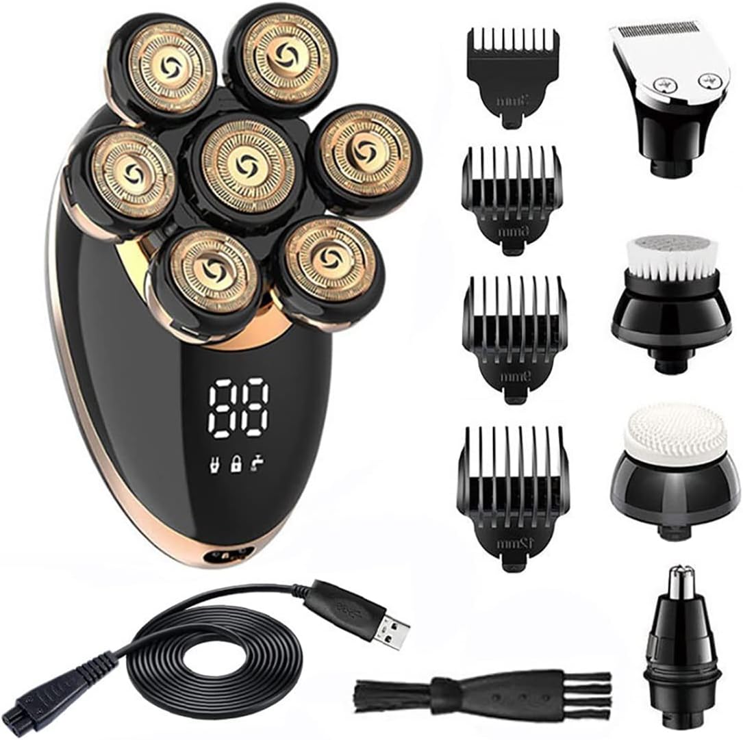 Electric Razor for Men, 5 In 1 Grooming Kit 7-blade Electric Shaver For Men Body Beard Hair Trimmer Electric Razor Bald Shaving Machine Rechargeable
