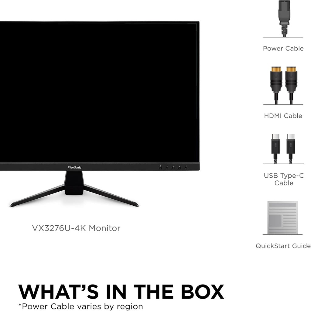 ViewSonic VX3267U-4K 32 Inch 4K Monitor, IPS Display with 65W USB-C and HDR10 for Ultimate Home Entertainment, Eye Care Technology, Ultra-Thin Bezels, HDMI, and DisplayPort Inputs