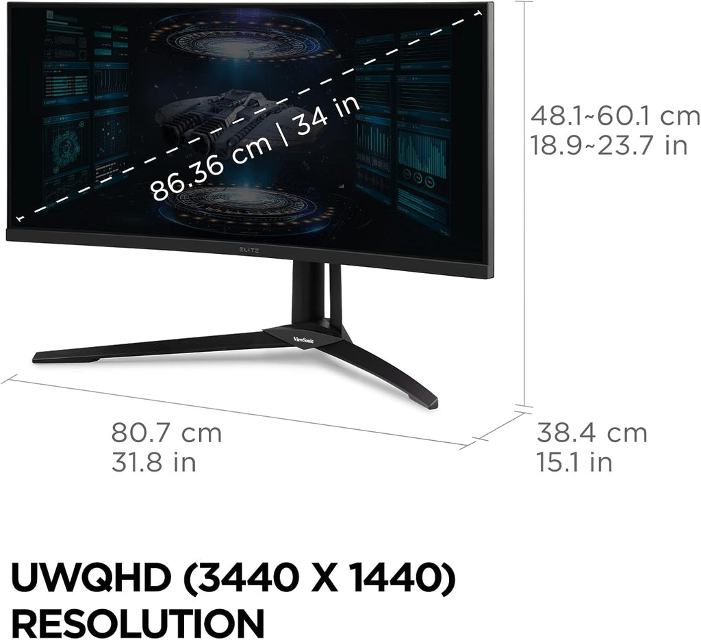 ViewSonic Elite XG341C-2K-S 34'' 1440p Curved Gaming Monitor - Certified Refurbished, Black
