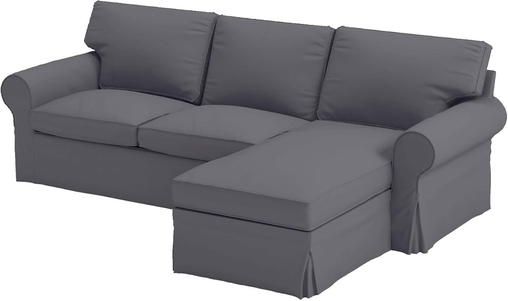Sofa Covers Compatible with IKEA Ektorp 3 Three Seat Sofa with Chaise Slipcovers (Polyester Dark Gray 4 Chaise)