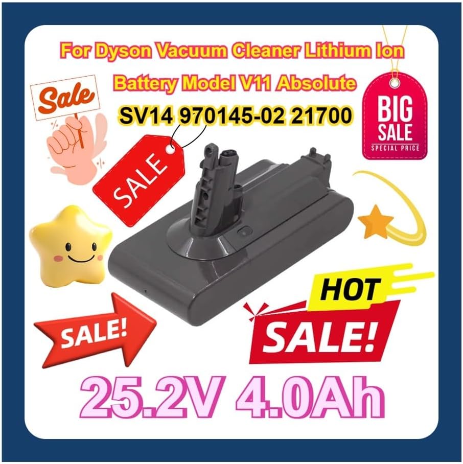 Compatible for Dyson Vacuum Cleaner Lithium Ion Battery Model V11 Absolute SV14 970145-02 21700 Battery 25.2V 4.0Ah Battery