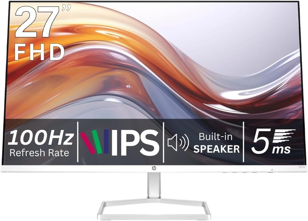 HP Series 5 27 Inch Computer Monitor IPS Full HD 300 nits 100Hz 5ms Integrated Speakers HDMI Port Audio Jack Anti-Glare Adjustable Tilt PC Screen Desktop Monitor, 527sa 94F48AA (Renewed)