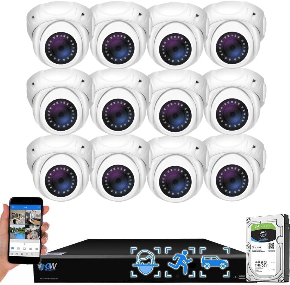 GW Security 16 Channel 4K NVR 5MP PoE IP Surveillance Security Camera System with 12 Super HD 1920P 30FPS Real-Time Waterproof Microphone PoE Security AI Dome Cameras, Face/Human/Vehicle AI Detection