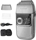Electric Foil Shavers for Men All Metal 2 in 1 Foil Trimmer LED Waterproof Shaving Machine 3-Speed Adjustable(E)