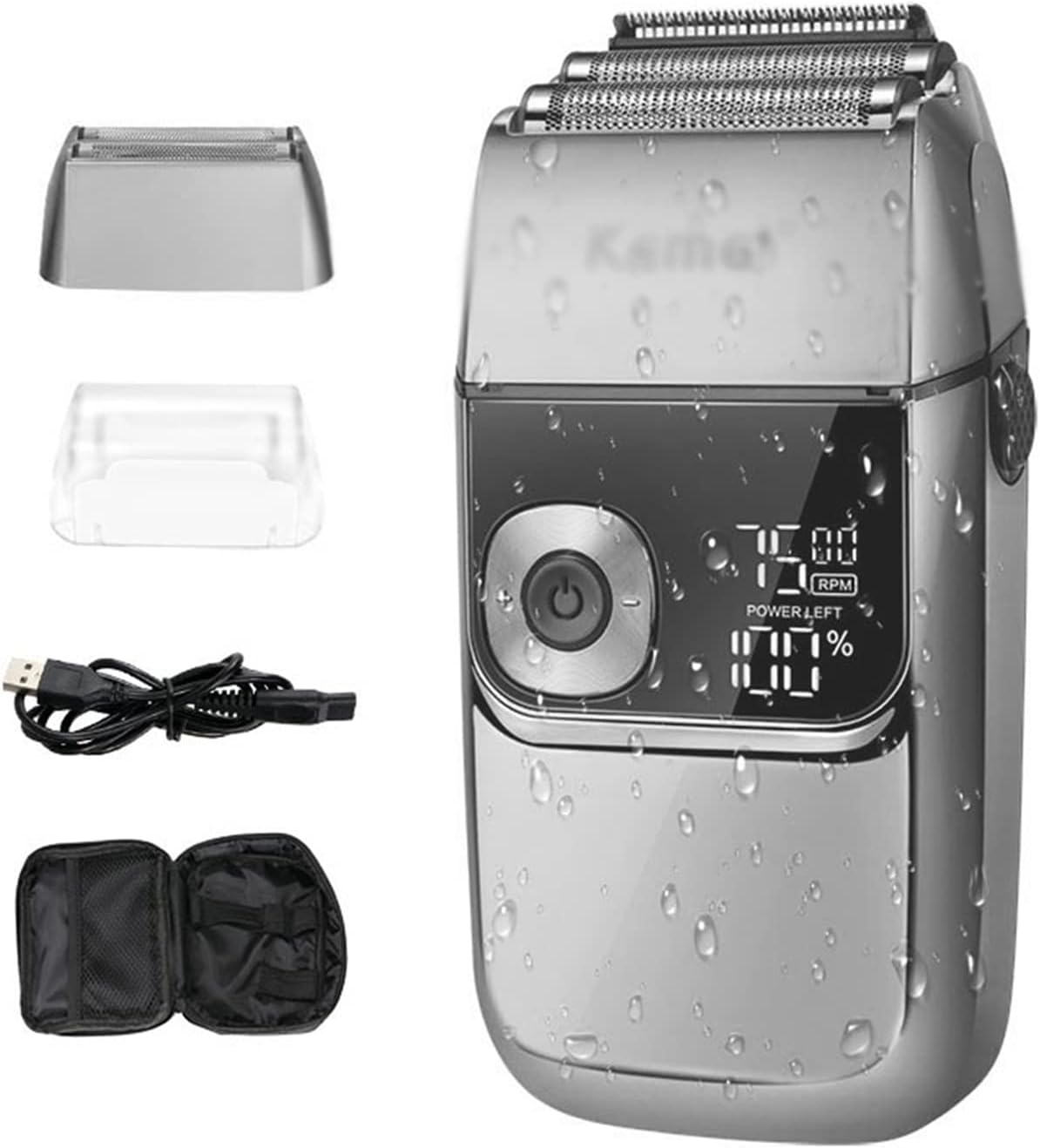 Electric Foil Shavers for Men All Metal 2 in 1 Foil Trimmer LED Waterproof Shaving Machine 3-Speed Adjustable(E)
