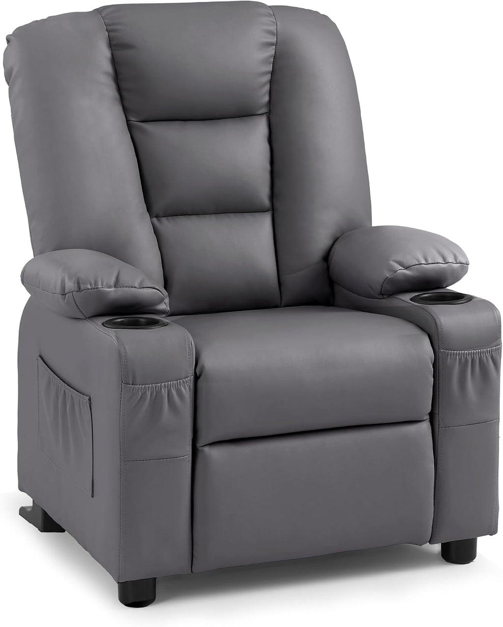 MCombo Big Kids Recliner for Ages 3+, Child Reclining Chair, Toddlers Recliner Sofa with Cup Holders, Faux Leather, 7322(Dark Grey)