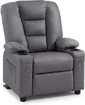 MCombo Big Kids Recliner for Ages 3+, Child Reclining Chair, Toddlers Recliner Sofa with Cup Holders, Faux Leather, 7322(Dark Grey)