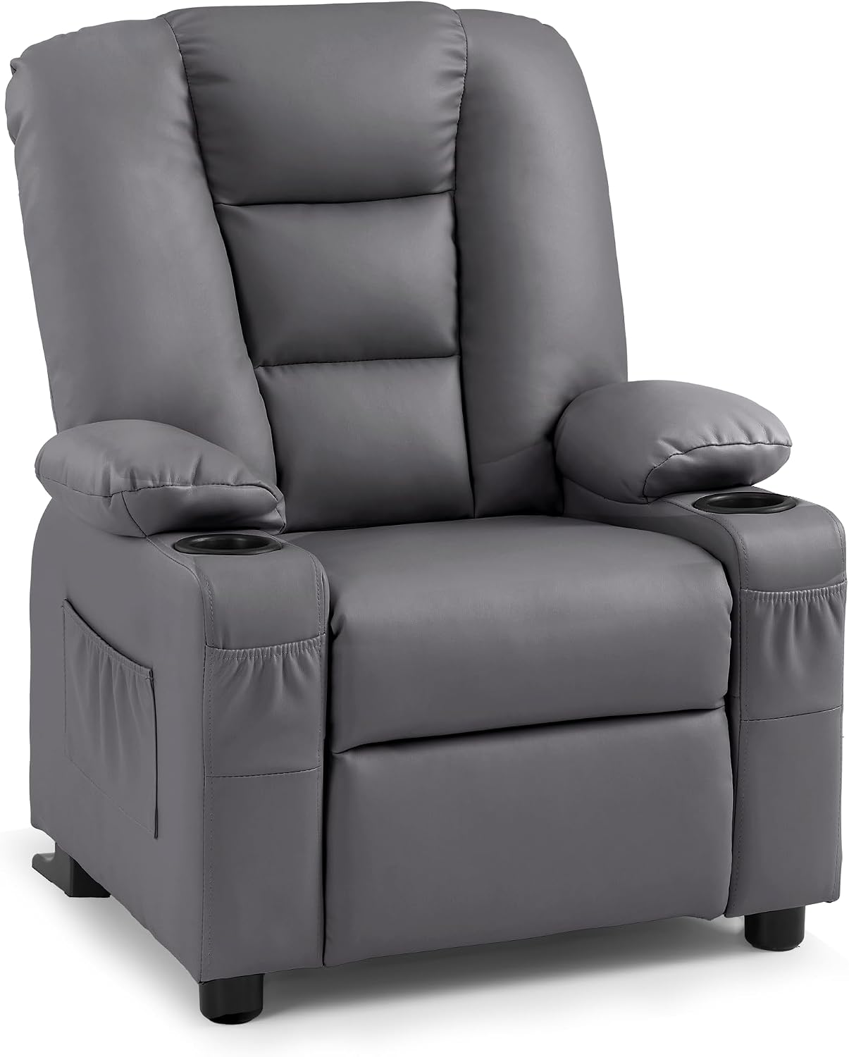 MCombo Big Kids Recliner for Ages 3+, Child Reclining Chair, Toddlers Recliner Sofa with Cup Holders, Faux Leather, 7322(Dark Grey)