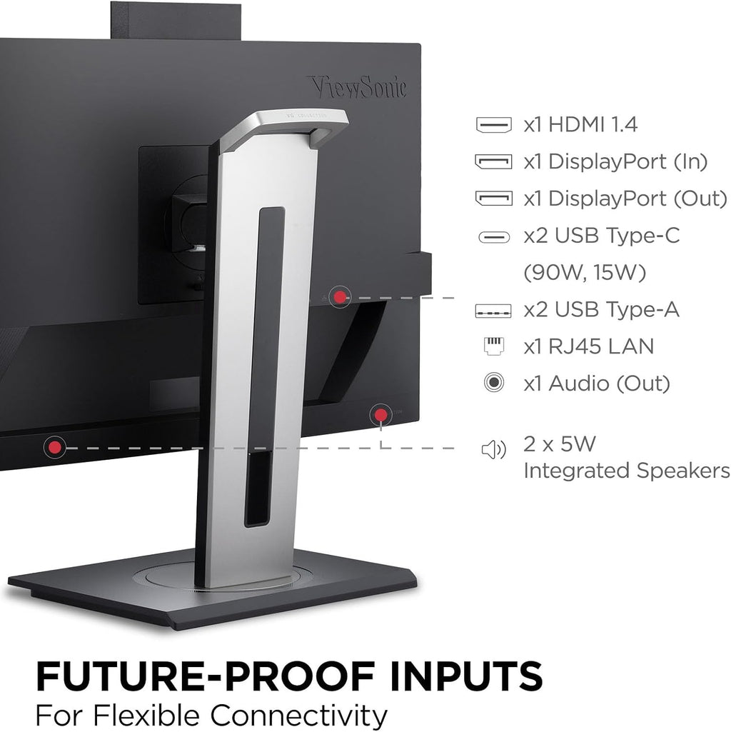 ViewSonic VG2457V 24 Inch 1080p Docking Monitor, IPS with Windows Hello IR Webcam Compatibility for Smooth Video Conferencing, Advanced Ergonomics, 90W USB-C, RJ45, HDMI, and DisplayPort Inputs