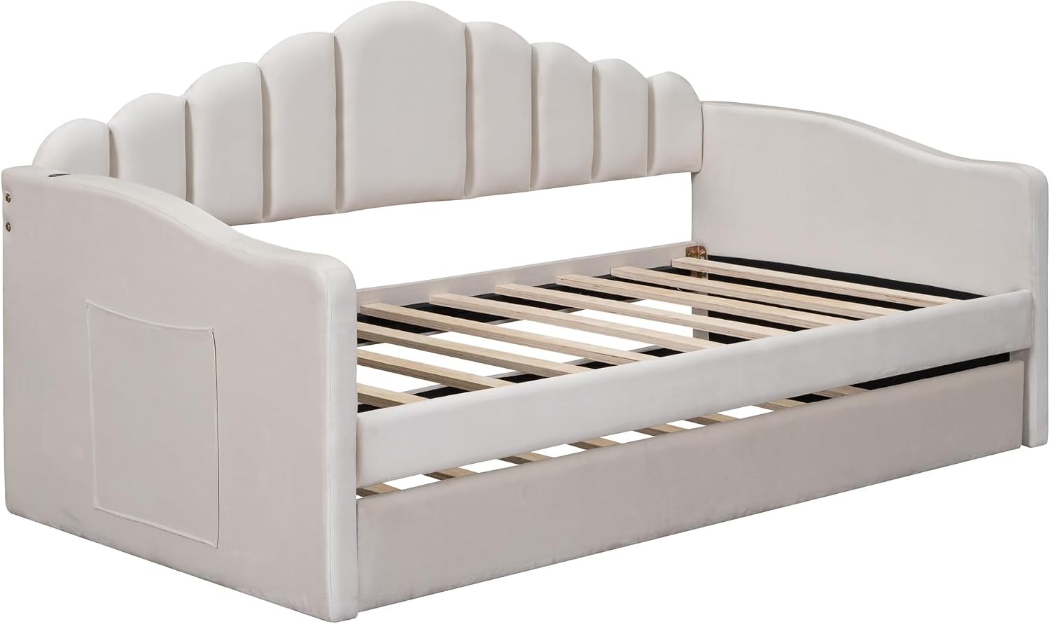 Bellemave Twin Size daybed with Trundle for Adults, Kids, Girls, Teens, daybeds with Trundle for Living Room, Velvet, Beige(Mattress not Included)