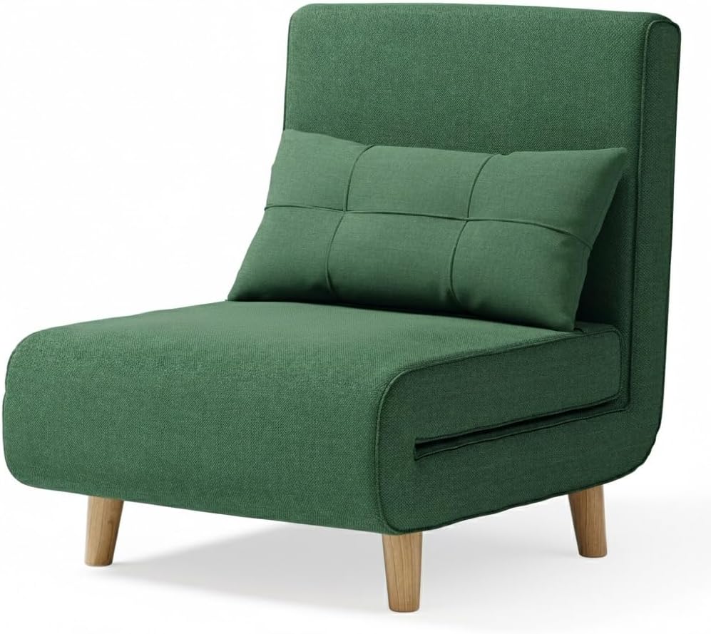 Ahomly 3 in 1 Convertible Sleeper Chair, Sofa Chair for Adults with 6 Angle Adjustable Backrest, Single Sleeper for Living Room/Apartment/Office, Green