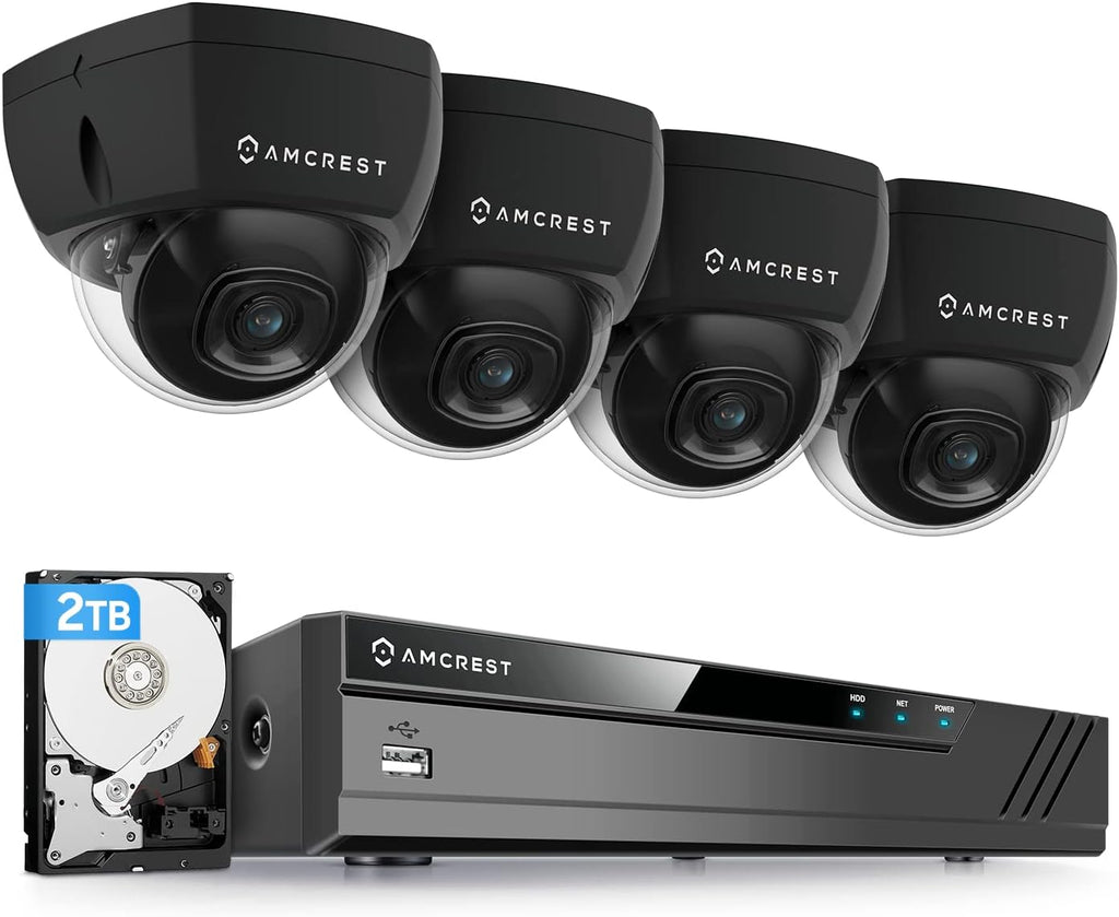 Amcrest 4K 8CH Security Camera System w/ 4K 8CH POE NVR, (4) x 8-Megapixel Dome POE IP Cameras (3840x2160), Pre-Installed 2TB Hard Drive, NV4108E-IP8M-2493EB4-2TB (Black)
