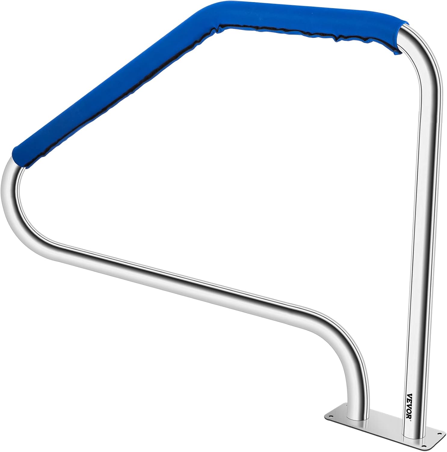 VEVOR Pool Handrail, 49.4' x 34' Stainless Steel Stair Rail, 375lbs Load Capacity, Quick Mount Base Plate, Complete Mounting Accessories