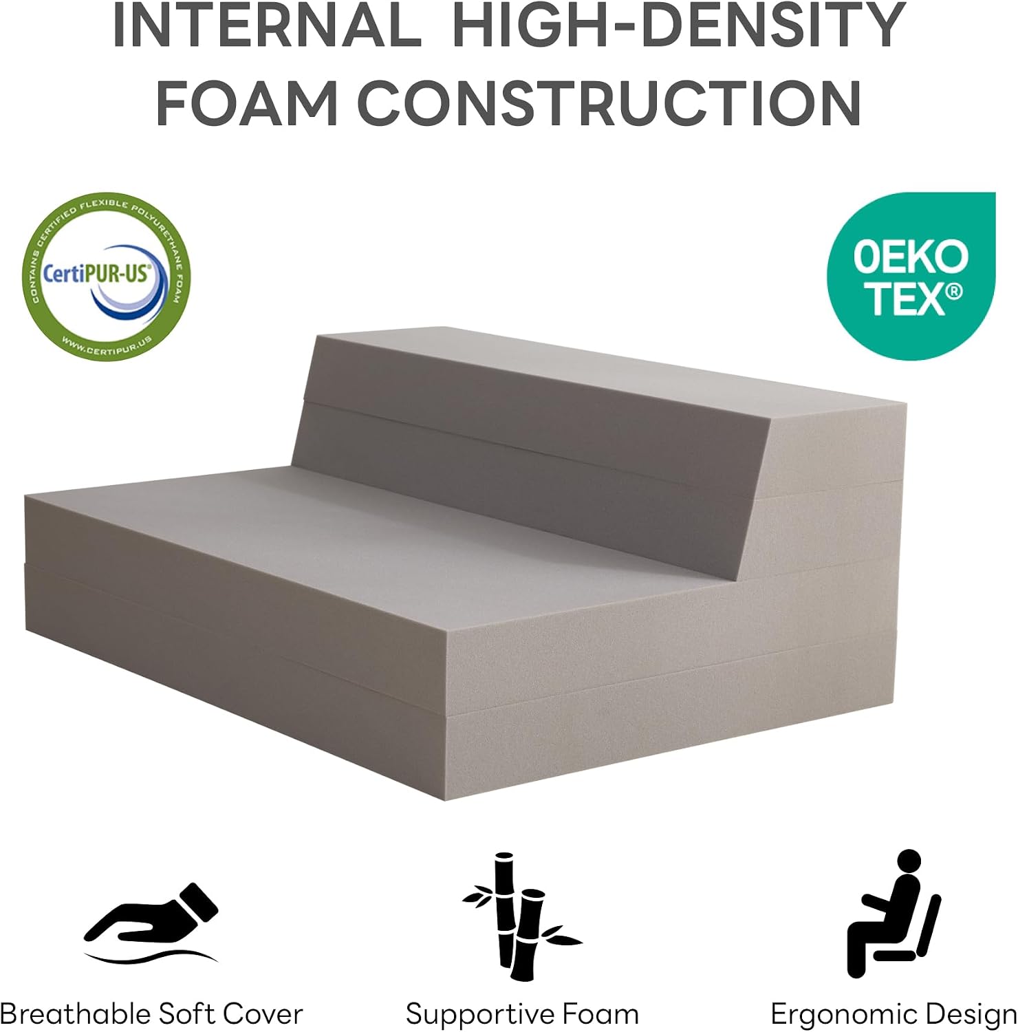 LIKIMIO Folding Mattress Queen, High Density Foam Mattress with Breathable and Washable Cover & Storage Bag, 4 Inch Foldable Mat Topper for Camping, RV and Yoga, Handle Design, Gray