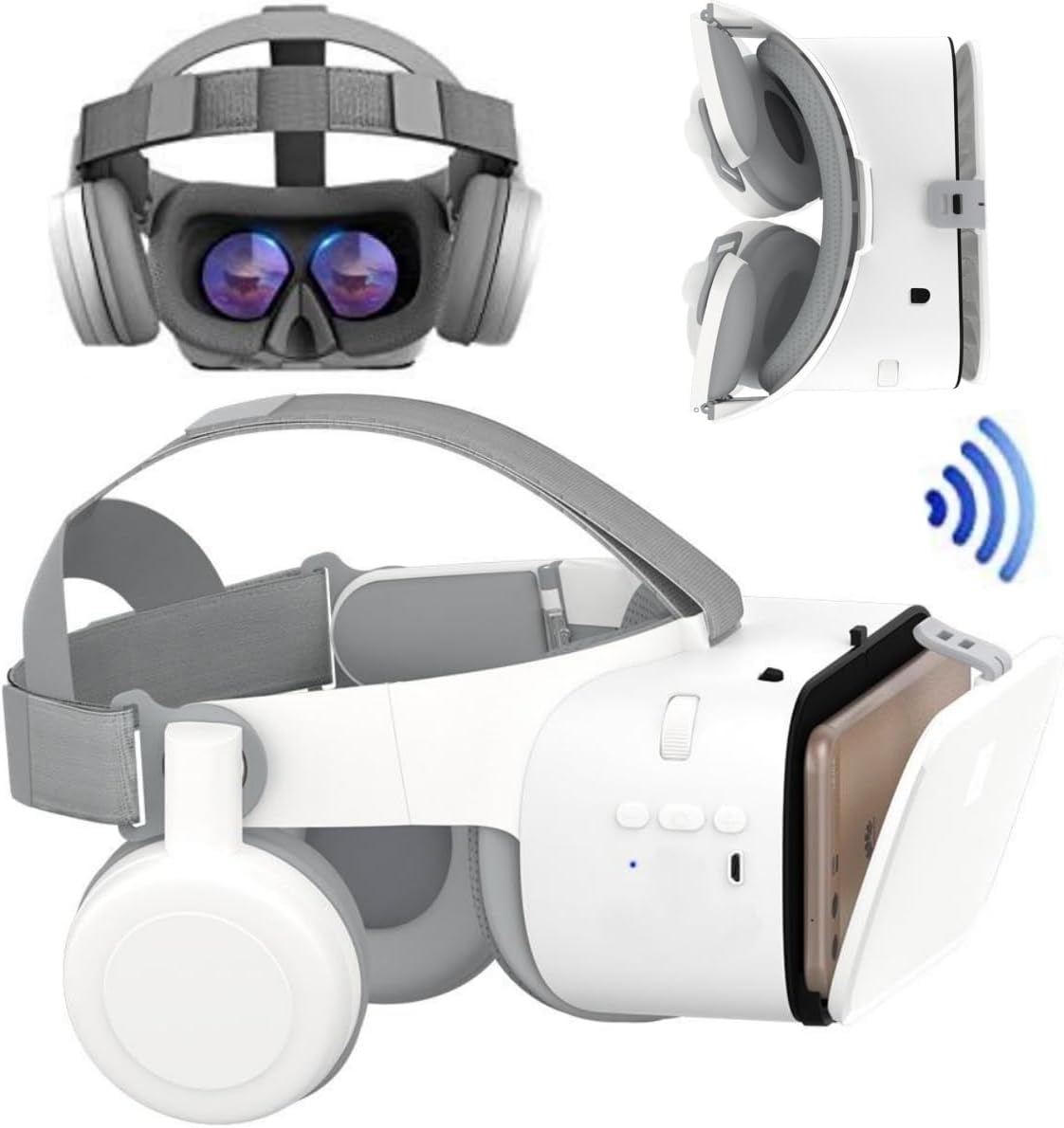 Virtual Reality VR Headset, Phone VR Glasses for 3D Video Game Play for Adults & Kids, VR Goggles w/Bluetooth Headphones Compatible with iPhone 17 16 15 14 13 12 Pro Samsung Galaxy S24 S23 S22
