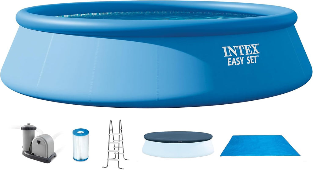 INTEX Easy Set 18 ft x 48in Above Ground Pool Set, Round Inflatable Swimming Pool with 1500 GPH Cartridge Filter Pump, Ladder, Cover, & Ground Cloth