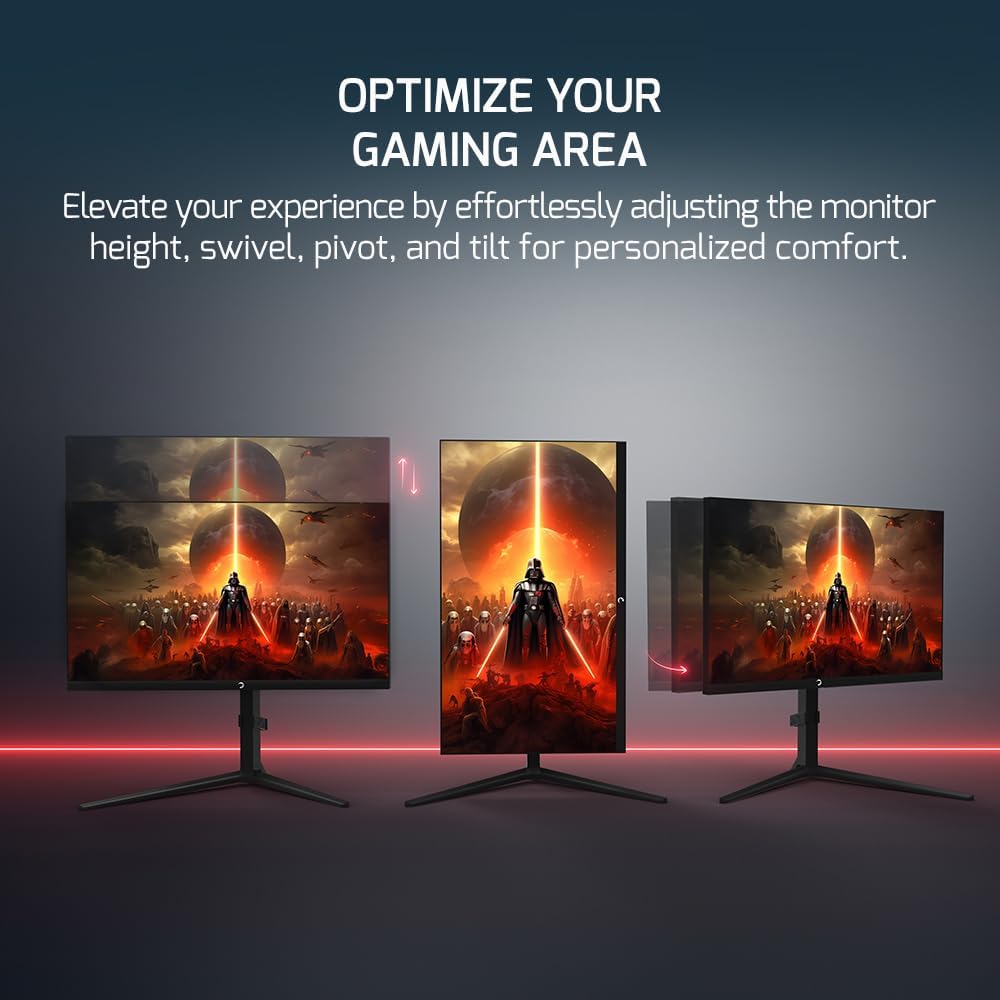 GAMEPOWER Rapid 27 inch Gaming Monitor 360Hz 1ms, 1080P Flat IPS, HDR10 Height/Tilt/Swivel/Pivot Adjustable RGB Anti-Glare Display, HDMI/DP/USB, FreeSync, G-Sync, 350 cd/m² Bright LEDs, Laser Logo