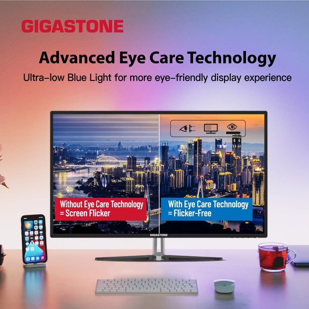 Gigastone 32 inch IPS LED Back Light Monitor 2-Pack 75Hz FHD 1920 x 1080, 178° Wide View Frameless Computer Monitor 5ms, Eye Care Technology, Ergonomic Tilt VESA Mount, HDMI VGA