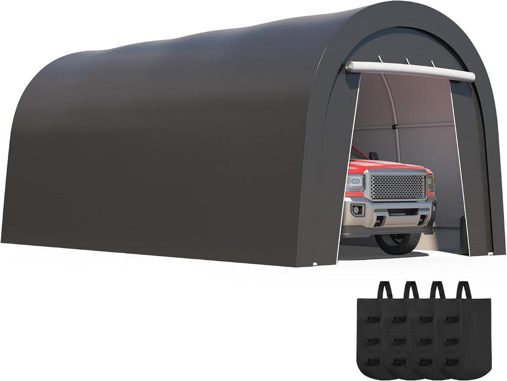 Kiss the Water Domed Carport with 4 Cloth Bags, Portable Garage with 2 Roll-up Doors, Heavy Duty Car Canopy Party Tent, All-Season Storage Shelter Shed for Cars, Truck, or Garden Tools, 10' x 20'