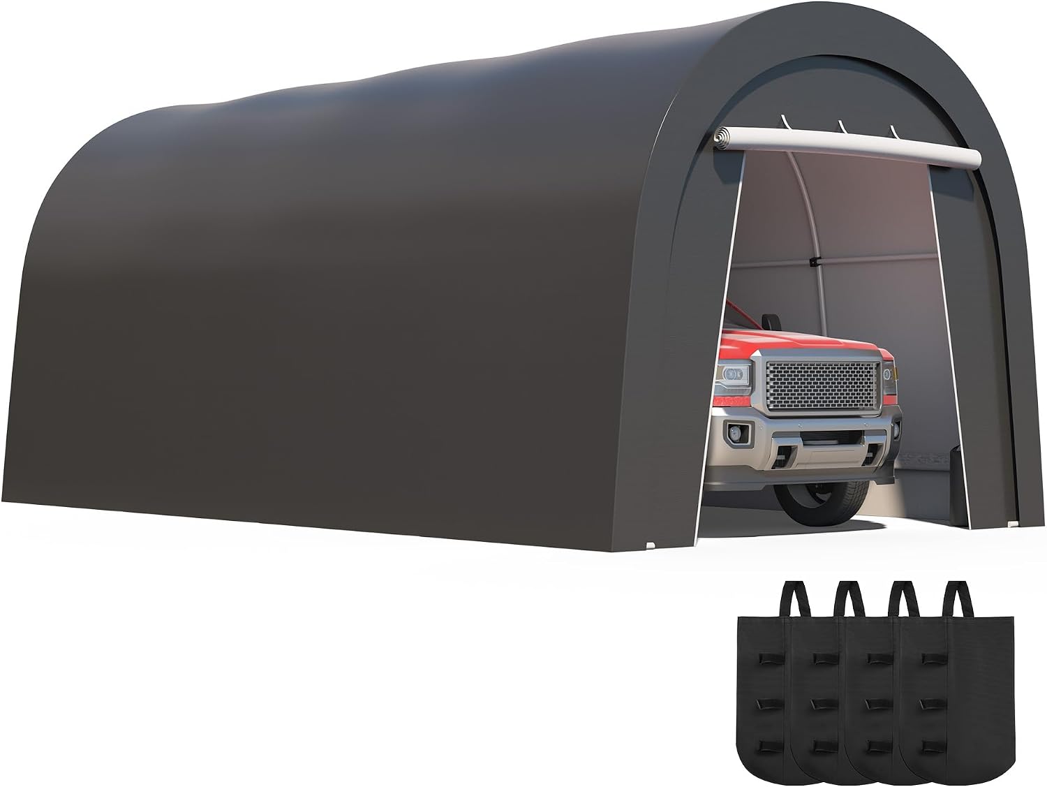 Kiss the Water Domed Carport with 4 Cloth Bags, Portable Garage with 2 Roll-up Doors, Heavy Duty Car Canopy Party Tent, All-Season Storage Shelter Shed for Cars, Truck, or Garden Tools, 10' x 20'