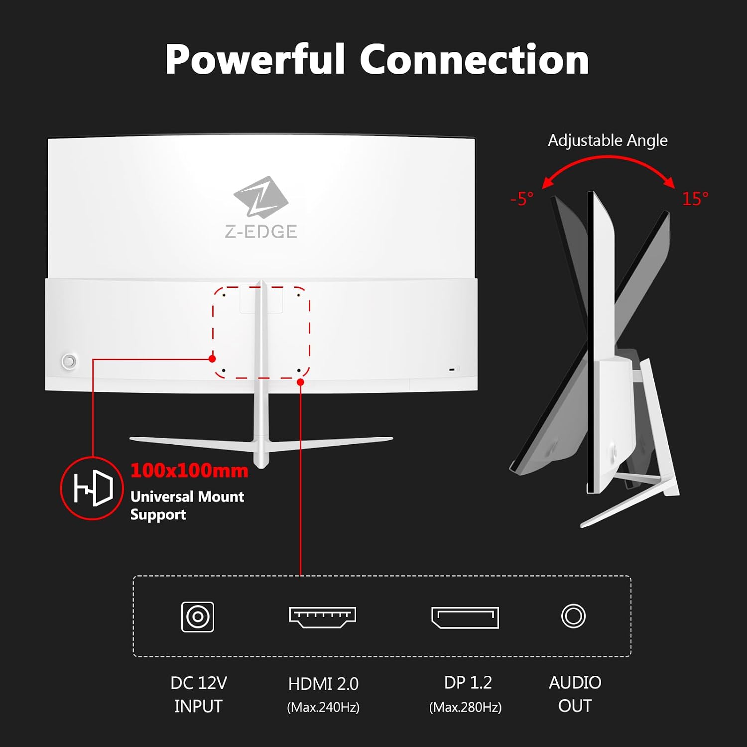 Z-Edge 27 inch Curved Gaming Monitor, FHD 1080P 240Hz 280Hz Curved 1500R Computer Monitor, Fast MPRT 1ms, FreeSync, Low Blue Light, 350nits, 16.7M Colors, 4000:1 Contrast, UG27P 1X DP and 1X HDMI