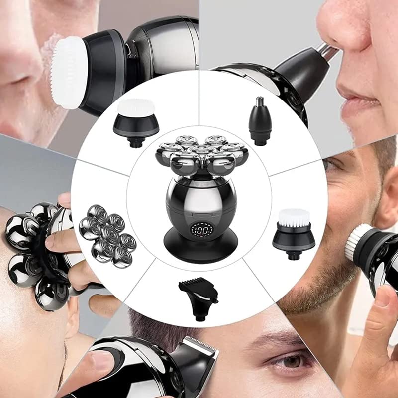 Head Shavers for Bald Men, 5 In 1 Pro Wet Dry Electric Shaver For Men Beard Hair Trimmer Face Electric Razor Rechargeable Bald Head Shaving Machine LCD Display