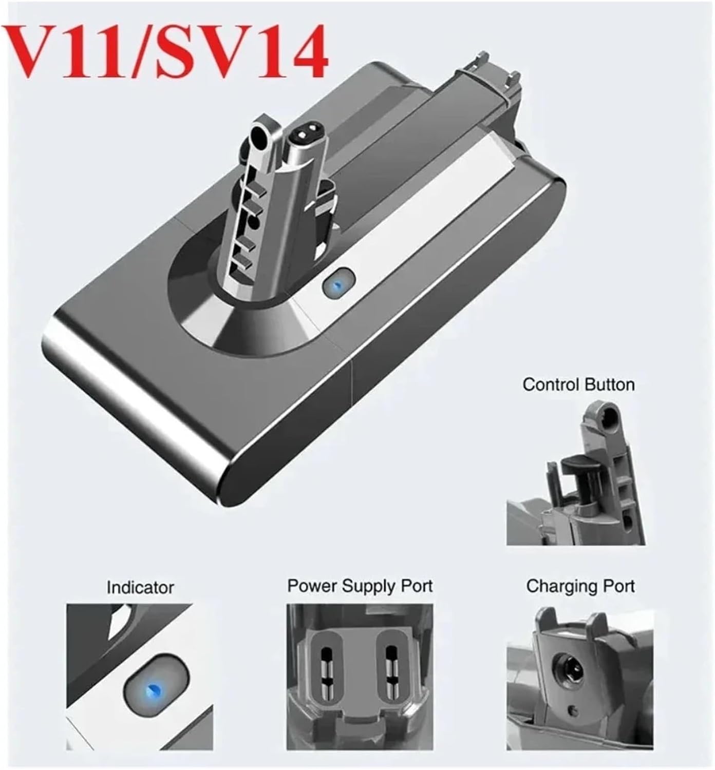 Battery, Compatible with Dyson V11, SV14, SV15 Series, 970145-02, Fluffy SV15, Absolute Extra, Absolute, Animal Vacuum Cleaner(SV14 8000mAh)