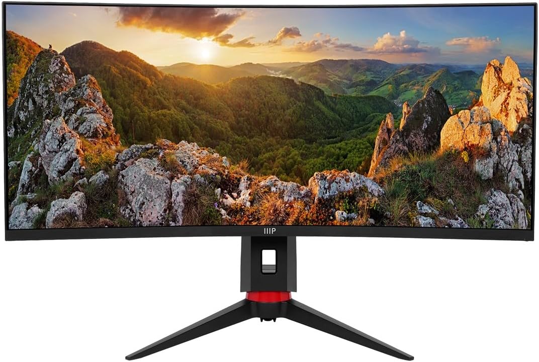 CrystalPro by Monoprice 34' Curved 1000R Ultrawide 1440P Monitor, 3440 x 1440P @ 165 Hz, 2ms (OD) VA Panel with USB Type‑C PD 65W and Height‑Adjustable Stand for Business & Gaming