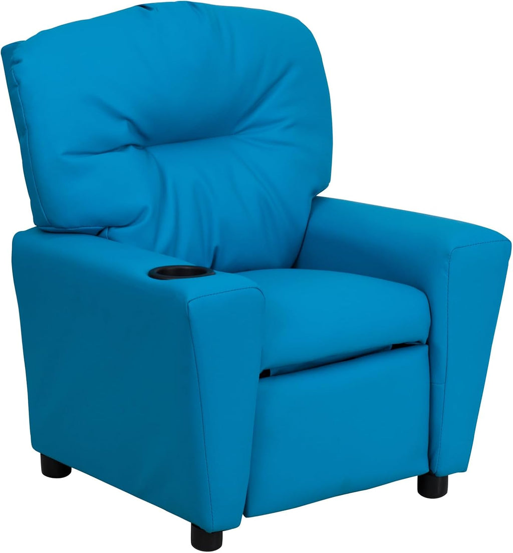 Flash Furniture Chandler Vinyl Kids Recliner with Cup Holder and Safety Recline, Contemporary Reclining Chair for Kids, Supports up to 90 lbs., Turquoise