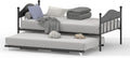 IDEALHOUSE Twin Metal Daybed with Pop-Up Trundle, Heavy Duty Steel Slats Platform Bed with Stylish Headboard, Convertible Sofa Bed Frame for Living Room, Bedroom, or Guest Room, Black