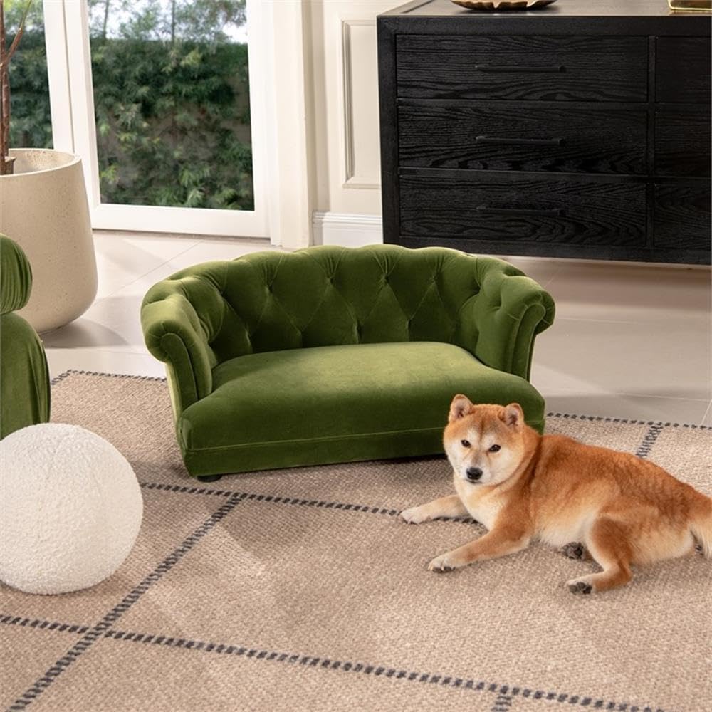 Jennifer Taylor Home Kiki 36.5' Chesterfield Medium Size Dog Sofa Bed, Olive Green Performance Velvet