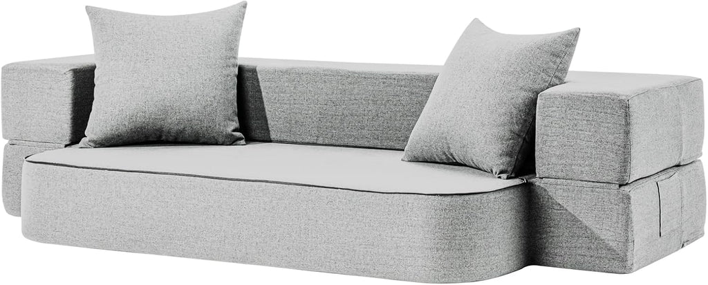 SUYOLS 2-in-1 Folding Sofa Bed with Pillows - Folding Chair Floor Couch & Sleeping Mattress - Washable Cover & Memory Foam Sleeper Chair for Living Room/Guest Room/Apartment/Loft, Light Gray, Twin