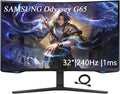 Samsung 32' Odyssey G65B Series QHD Gaming Monitor, 240Hz, 1ms, Gaming Hub, Smart TV Apps, 1000R Curved, Swivel & Tilt Adjustable Stand, Black, with GSF HDMI Cable
