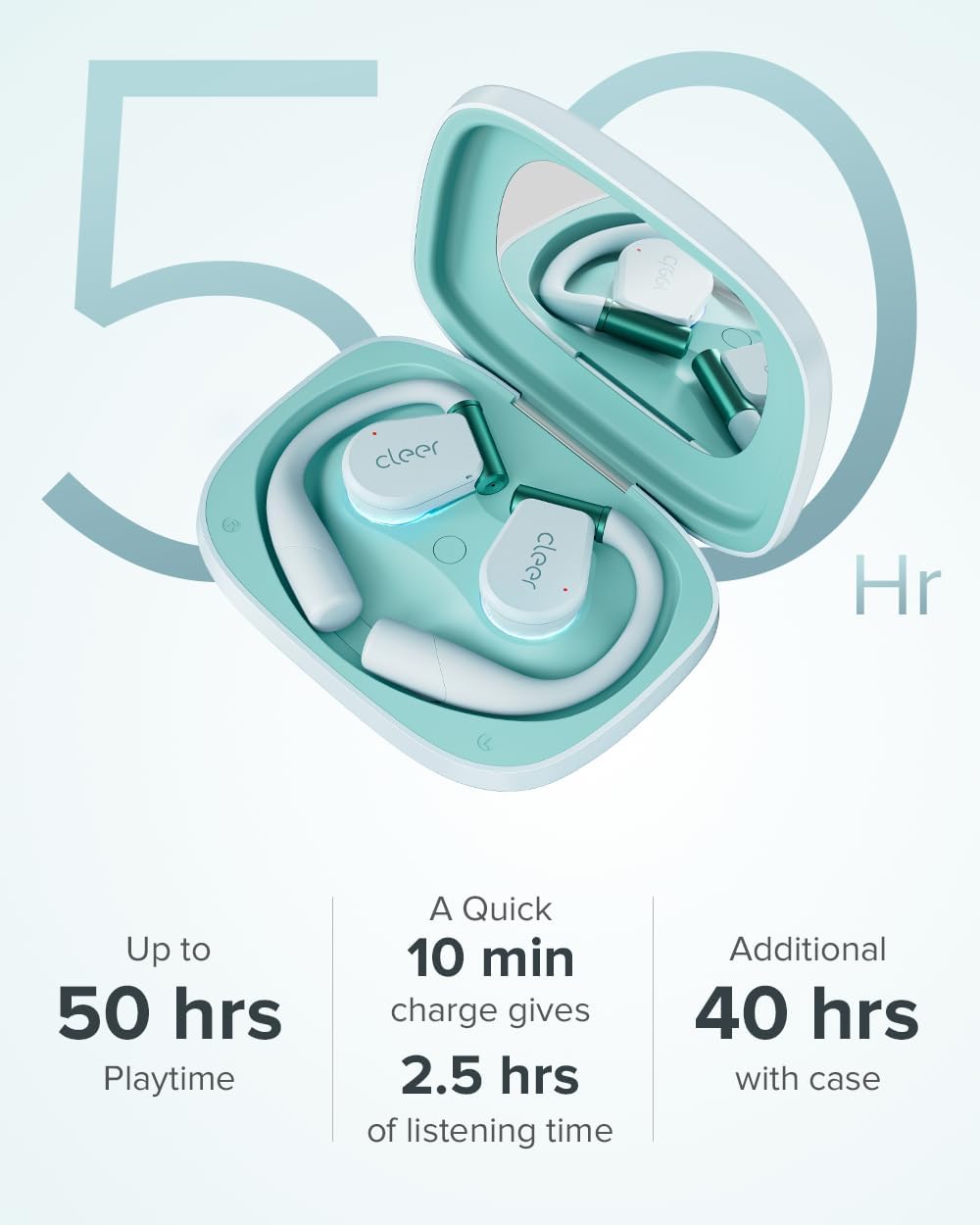 Cleer ARC 3 Open Ear Headphones - Dolby Audio, Snapdragon Sound True Wireless Earbuds, 50Hr Battery, Bluetooth 5.4, IPX 7, Multi-Point, Smart Controls, Wireless Charging Smart Case, Comfort Fit, Blue