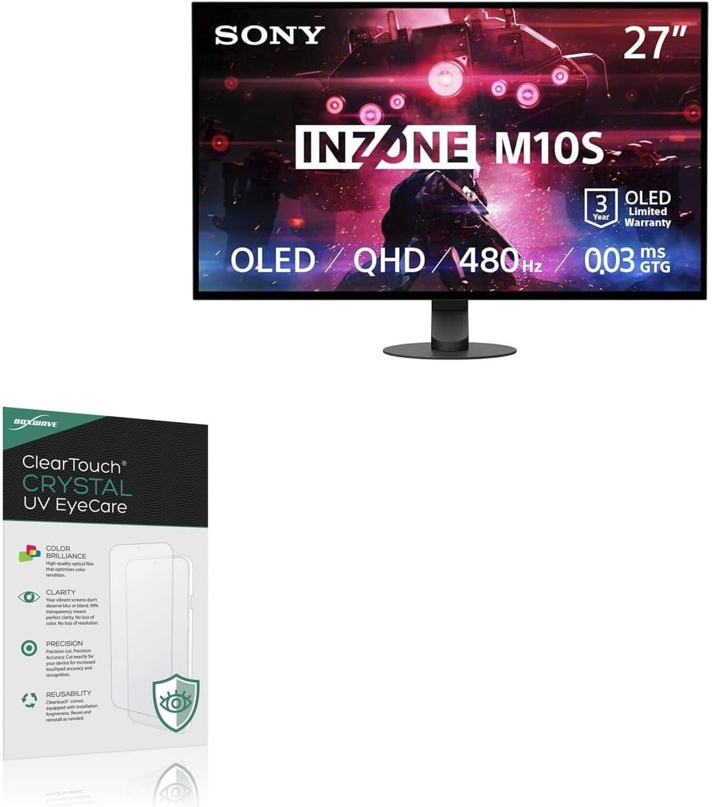 BoxWave Screen Protector Compatible With Sony INZONE M10S OLED QHD 480Hz Gaming Monitor (27 in) - ClearTouch Crystal Anti-UV EyeCare (2-Pack), Filters out Harmful Blue Light Reduce Fatigue