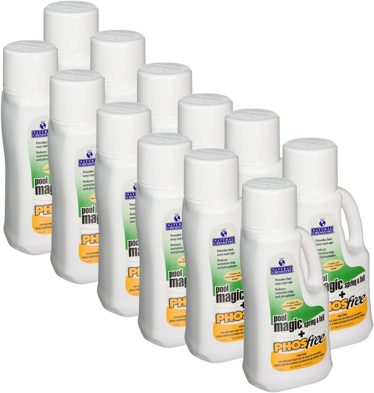 Natural Chemistry Pool Magic + PHOSfree, 1 L Each, Pack of 12, Fast & Easy Start-ups, Reduces Waterline Ring & Phosphates, Spring & Fall Pool Maintenance