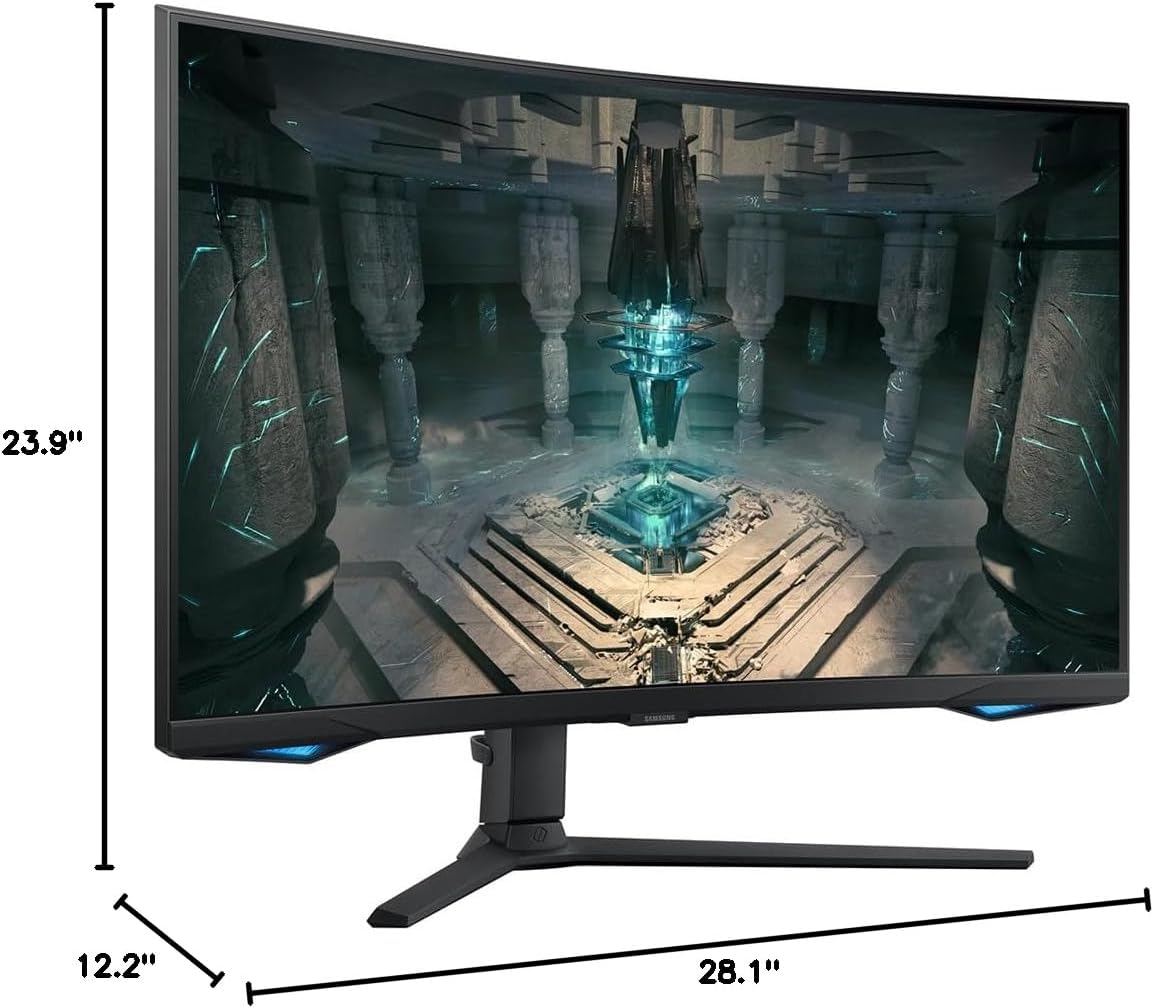 Samsung 32' Odyssey G Series QHD Gaming Monitor, 240Hz, 1ms, Gaming Hub, Smart TV Apps, 1000R Curved, Swivel & Tilt Adjustable Stand, Black, with GSF HDMI Cable