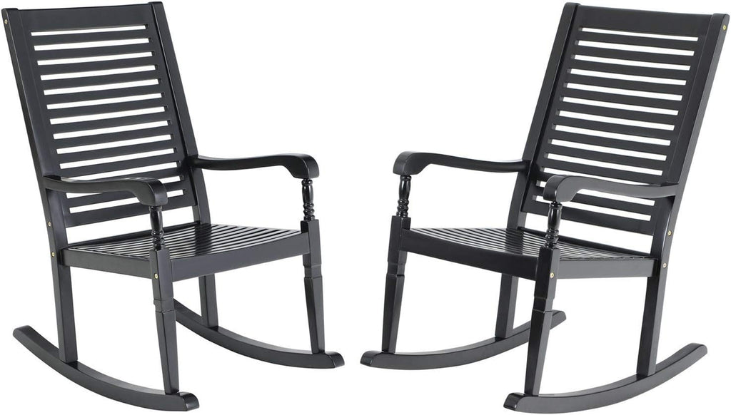 Sophia & William Outdoor Wood Rocking Chairs Set of 2 Black, Patio Rocking Chair for Porch, Patio, Garden, Lawn, Balcony, Backyard and Indoor, 2 Pack