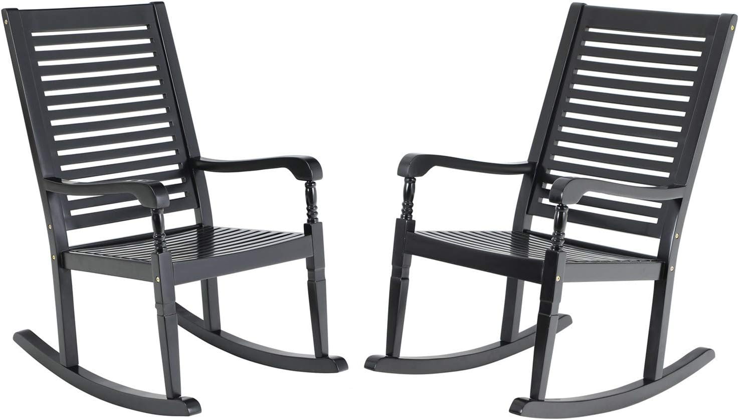 Sophia & William Outdoor Wood Rocking Chairs Set of 2 Black, Patio Rocking Chair for Porch, Patio, Garden, Lawn, Balcony, Backyard and Indoor, 2 Pack